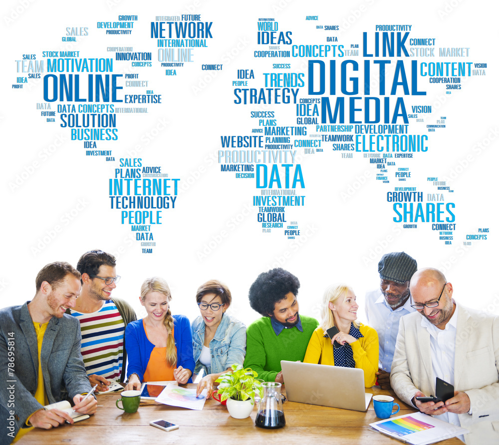 Aufkleber digital media connecting content network technology concept