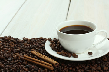 cup of coffee on a wooden background