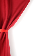 red curtains tied ribbon