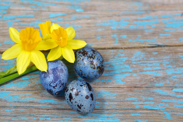 Easter decorations. Eggs on wood