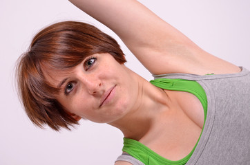 frau beim sport, aufwärmen