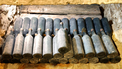 old wine bottles in the cellar wine cellar