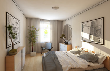 Rendering Of The Grey Bedroom