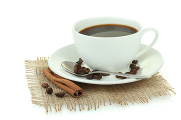 cup of coffee on sacking isolated