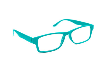 Turquoise Eye Glasses Isolated on White shallow depth of field a