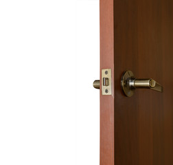 Obraz premium open arched wooden door on a white background