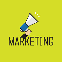 Hand holding a megaphone, promotion marketing concept