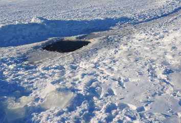 Fototapeta na wymiar hole on the lake in winter