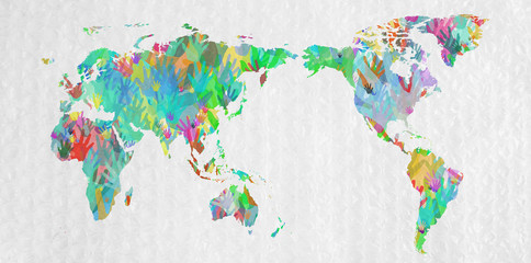 World map with hands in different colors