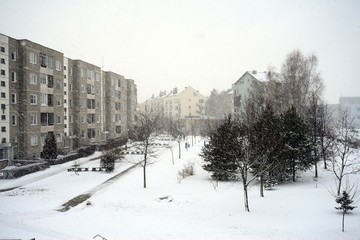 Winter in capital of Lithuania Vilnius city Pasilaiciai district