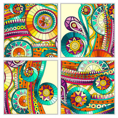 Set of four abstract doodle  vector cards.