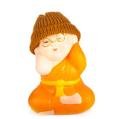 ceramic monk doll isolated on white background