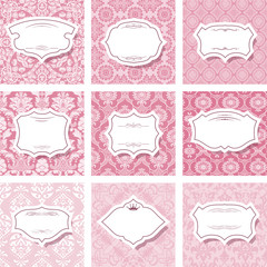 Frame set on seamless patterns in pastel pink.