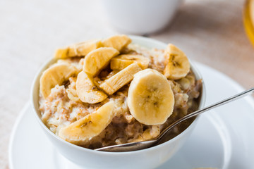 oatmeal with milk and honey and a banana for breakfast