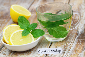 Good morning card with mint  tea and lemon