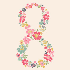 Floral card for 8 march or international Womens Day.