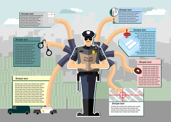 Police infographic. Police at work. Working time. Service in the