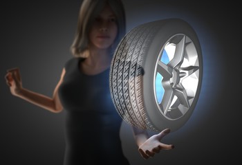 woman and futusistic hologram