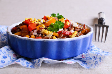 Brown rice with vegetables and eggs