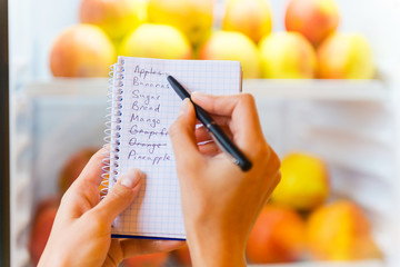 Checking shopping list.