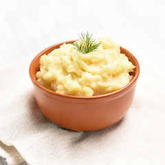 Mashed potato in ceramic bowl