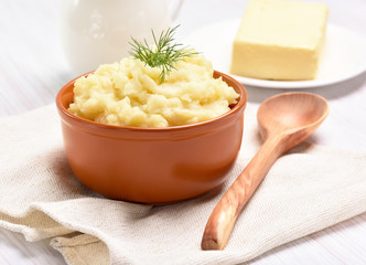 Mashed potato in ceramic bowl