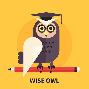 Wise owl - symbol of wisdom, learning and knowledge
