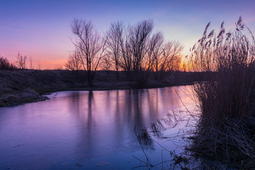 Abenddämmerung am Saalearm bei Plötzkau, Sachsen-Anhalt