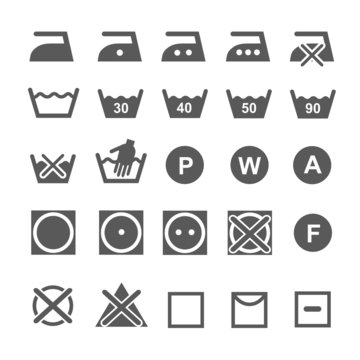 Set of washing symbols. Laundry icons isolated on white