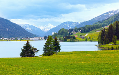 Fototapeta na wymiar Davos Lake summer view.