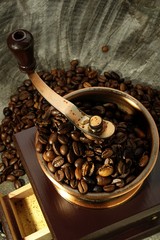 coffee beans with grinder