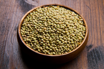 lentils on wood bowl