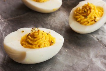 Deviled eggs selective focus