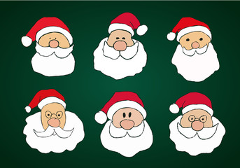 Funny Hand Drawn Santa Clauses Set on Dark Green Background