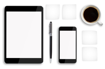 Tablet pc and mobile phone on office desk