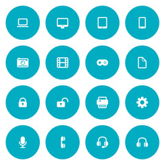 Flat icon set for web and mobile. Technology icons