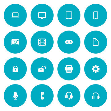 Flat icon set for web and mobile. Technology icons