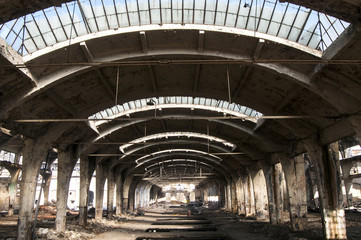 Old abandoned decayed grunge hall of vintage railway plant © varbenov