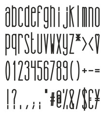 Tall And Skinny Bold Small Alphabet, Numbers And Symbols