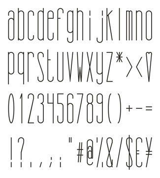 Tall And Skinny Regular Small Alphabet, Numbers And Symbols