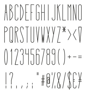 Tall And Skinny Regular Alphabet, Numbers And Symbols