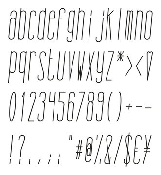 Tall And Skinny Italic Small Alphabet, Numbers And Symbols