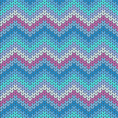 Knitted geometric pattern in violet, blue and grey