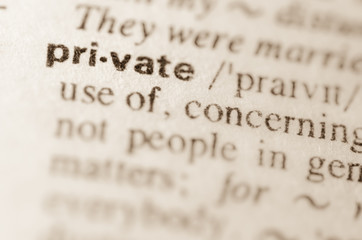 Dictionary definition of word private