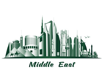Naklejka premium Miasta i słynne budowle na Bliskim Wschodzie