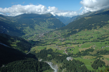 Fototapeta premium Valley and Grindelwald city in Switzerland.