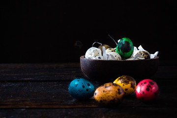 Easter eggs on wooden background