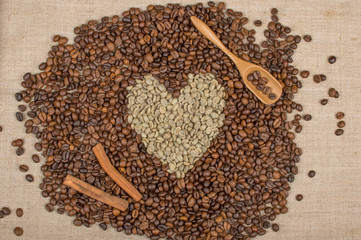 coffee beans piled heart