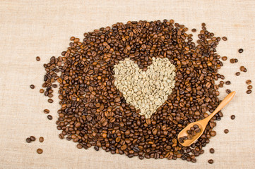 coffee beans piled heart