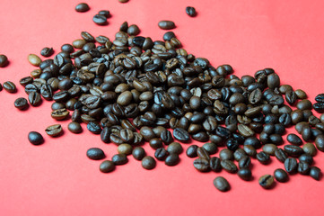 coffee beans on a red background